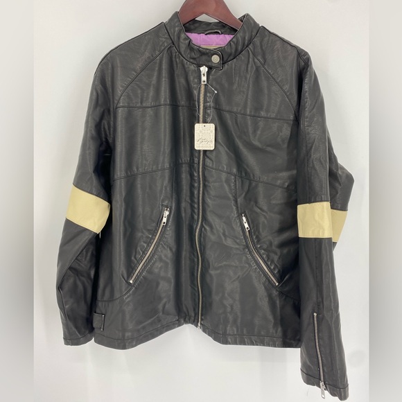 Free People Ryder Black Moto Jacket with Cream Stripe SZ L NEW - Picture 5 of 14